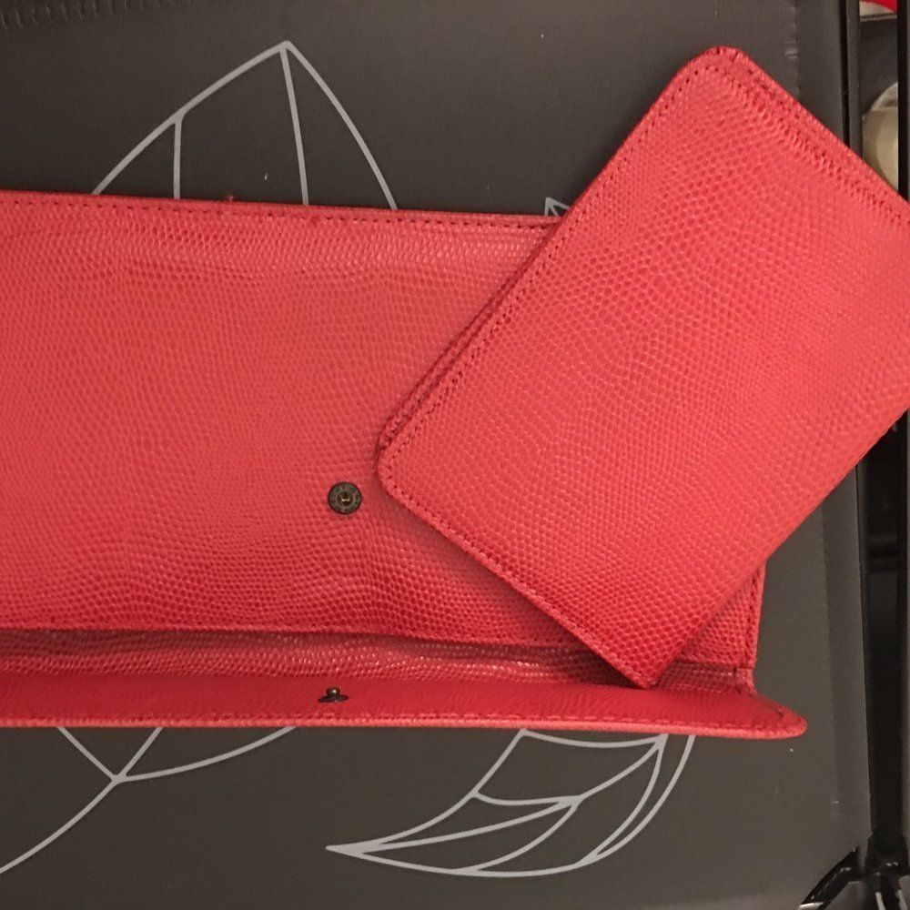 Solid Red Patterned Clutch With Card Holder - image 4